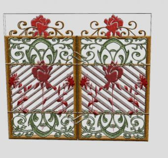 镂雕玫瑰铁艺门SU模型下载_sketchup草图大师SKP模型