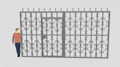 车库大门铁艺门SU模型下载_sketchup草图大师SKP模型