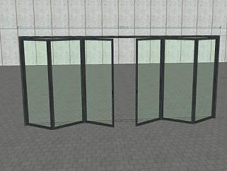 6面板不锈钢折叠玻璃门SU模型下载_sketchup草图大师...