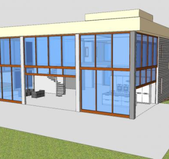 别墅住宅的落地窗SU模型下载_sketchup草图大师SKP模型