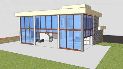 别墅住宅的落地窗SU模型下载_sketchup草图大师SKP模型