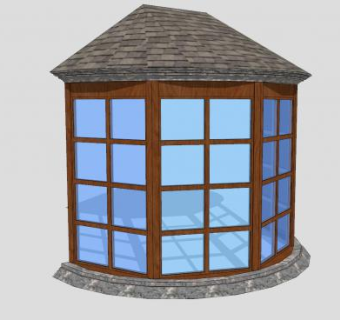 落地格子圆凸窗SU模型下载_sketchup草图大师SKP模型