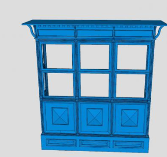 蓝色格子固定式飘窗SU模型下载_sketchup草图大师SKP模型