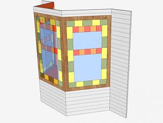 现代建筑彩色玻璃凸窗SU模型下载_sketchup草图大师SKP模型