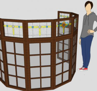 欧式木制圆凸窗SU模型下载_sketchup草图大师SKP模型