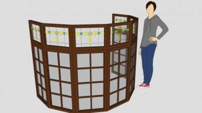 欧式木制圆凸窗SU模型下载_sketchup草图大师SKP模型