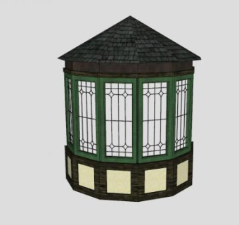 中式窗户凸窗建筑SU模型下载_sketchup草图大师SKP模型