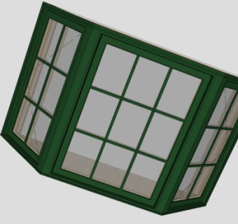 绿色格子玻璃凸窗SU模型下载_sketchup草图大师SKP模型