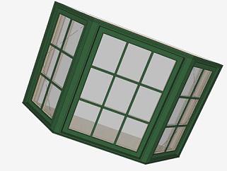 绿色格子玻璃凸窗SU模型下载_sketchup草图大师SKP模型