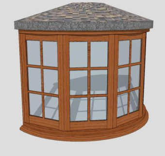木窗格圆凸窗SU模型下载_sketchup草图大师SKP模型