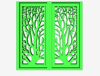 绿色门窗树状装饰SU模型下载_sketchup草图大师SKP模型