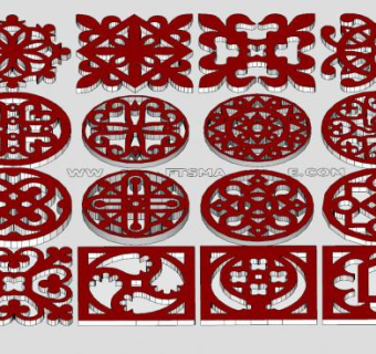 红色纹理花纹合集SU模型下载_sketchup草图大师SKP模型