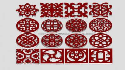 红色纹理花纹合集SU模型下载_sketchup草图大师SKP模型