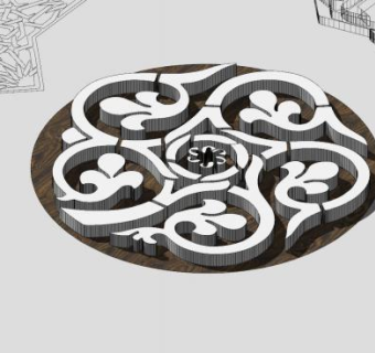 圆形木纹雕刻花纹SU模型下载_sketchup草图大师SKP模型