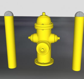 黄色室外消火栓和保护杆SU模型下载_sketchup草图大师SKP模型
