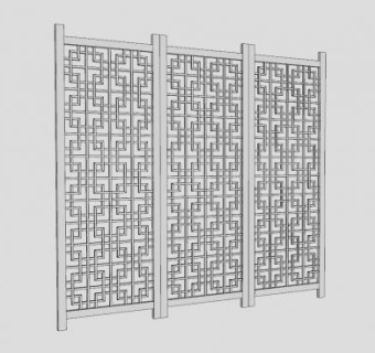 中式花纹屏风隔断SU模型下载_sketchup草图大师SKP模型
