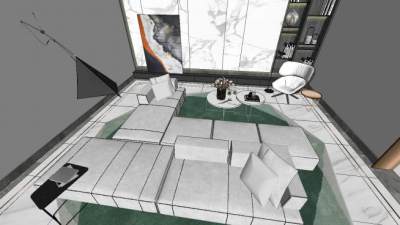 现代北欧客园林沙发背景墙SU模型下载_sketchup草图大师SKP模型