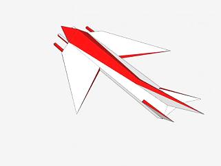 红白色后掠翼飞机SU模型下载_sketchup草图大师SKP模型