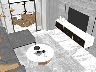 现代风格室内客厅三房两厅SU模型下载_sketchup草图大师SKP模型