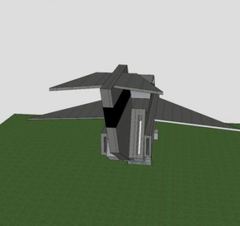 绿地上的后掠三角翼飞机SU模型下载_sketchup草图大师SKP模型