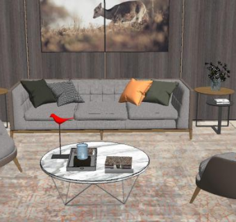 现代简约北欧客厅沙发SU模型下载_sketchup草图大师SKP模型