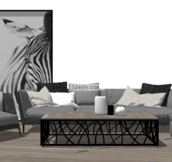 现代灰调客厅沙发组合茶几SU模型下载_sketchup草图大师SKP模型