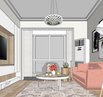 一整套北欧风格客厅家装SU模型下载_sketchup草图大师SKP模型