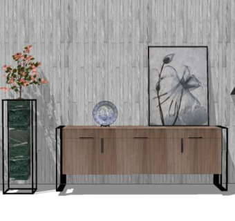 新中式客厅组合边柜SU模型下载_sketchup草图大师SKP模型