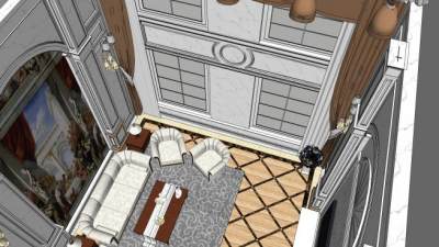 美式别墅客厅SU模型下载_sketchup草图大师SKP模型