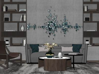 现代客厅沙发茶几组合SU模型下载_sketchup草图大师SKP模型