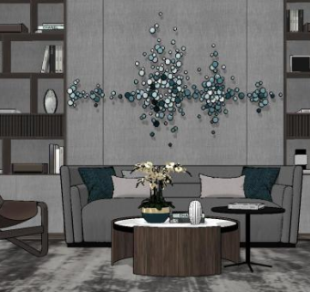 现代客厅沙发茶几组合SU模型下载_sketchup草图大师SKP模型