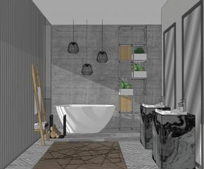 现代时尚卫生间SU模型下载_sketchup草图大师SKP模型