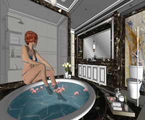 经典奢华欧式卫生间SU模型下载_sketchup草图大师SKP模型