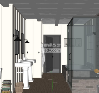 美式风格室内卫生间SU模型下载_sketchup草图大师SKP模型