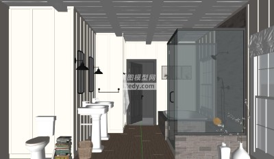 美式风格室内卫生间SU模型下载_sketchup草图大师SKP模型