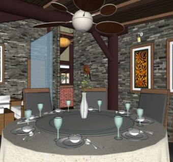 中式风格室内餐厅SU模型下载_sketchup草图大师SKP模型