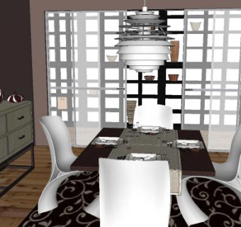 现代时尚餐厅组合SU模型下载_sketchup草图大师SKP模型