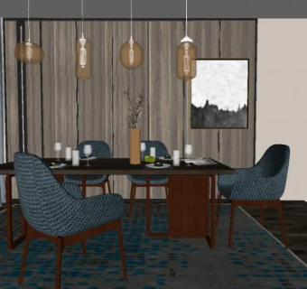 北欧现代餐桌椅吊灯SU模型下载_sketchup草图大师SKP模型