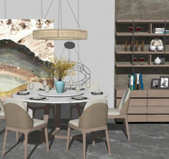 现代餐桌椅边柜装修SU模型下载_sketchup草图大师SKP模型