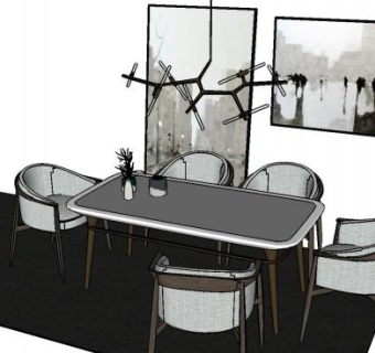 新中式餐桌吊灯SU模型下载_sketchup草图大师SKP模型