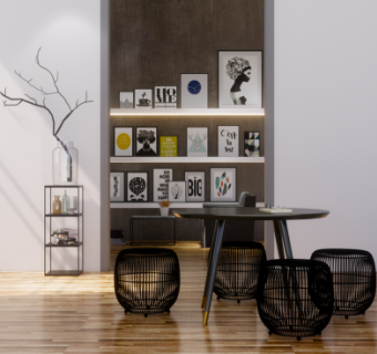 北欧简约桌椅餐厅SU模型下载_sketchup草图大师SKP模型