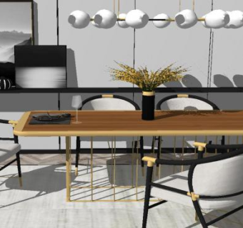 现代轻奢餐厅装修SU模型下载_sketchup草图大师SKP模型