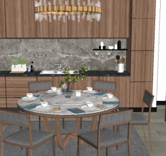 新中式餐厅厨房家装SU模型下载_sketchup草图大师SKP模型