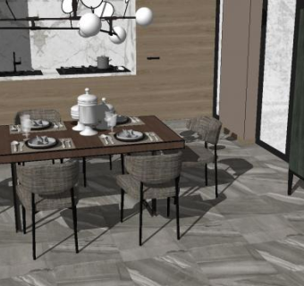 现代餐厅餐桌组合SU模型下载_sketchup草图大师SKP模型