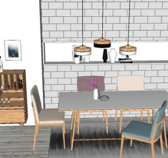 现代简约餐桌椅装修SU模型下载_sketchup草图大师SKP模型