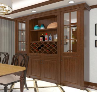 欧式一字型酒柜餐厅空间SU模型下载_sketchup草图大师SKP模型