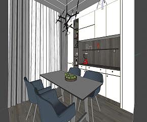 现代餐厅餐边柜楼梯SU模型下载_sketchup草图大师SKP模型