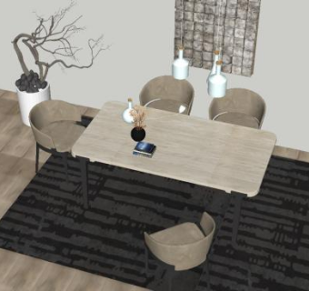 现代风格餐厅餐桌椅SU模型下载_sketchup草图大师SKP模型