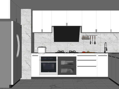 厨房橱柜吊柜油烟机燃气灶组合SU模型下载_sketchup草图大师SKP模型