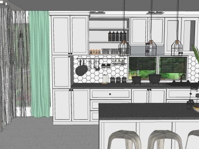 现代厨房餐桌橱柜SU模型下载_sketchup草图大师SKP模型